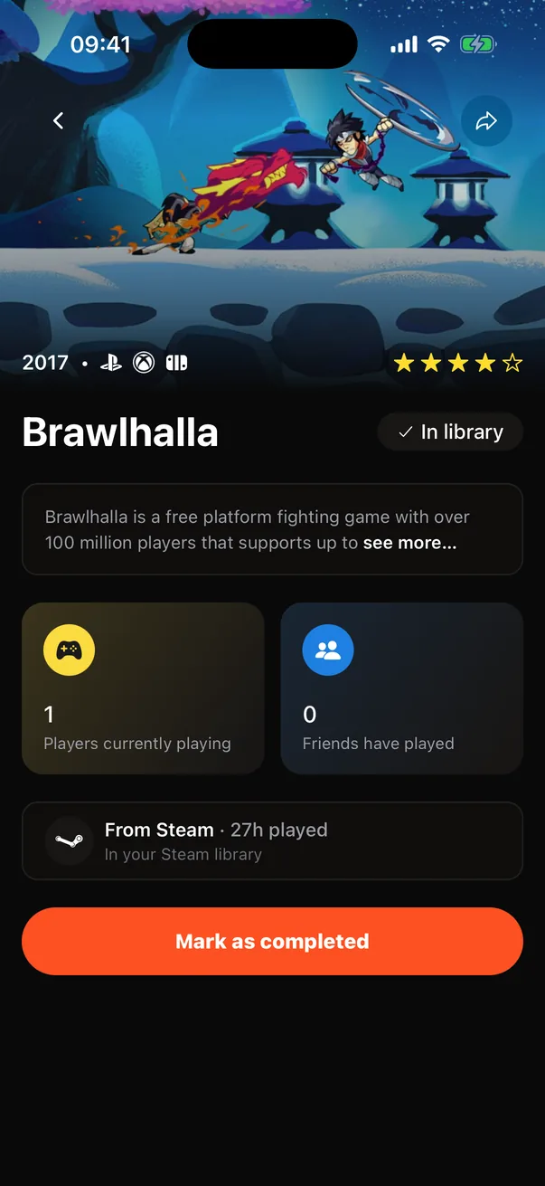Game page screen in Prysm